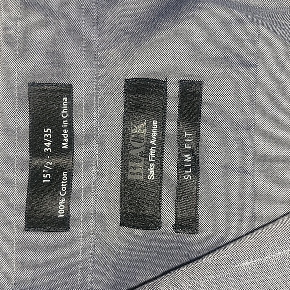 SAKS Fifth Avenue Black Slim Fit Dress Preppy Office Luxury Acadamia Shirt Mens - Picture 7 of 7